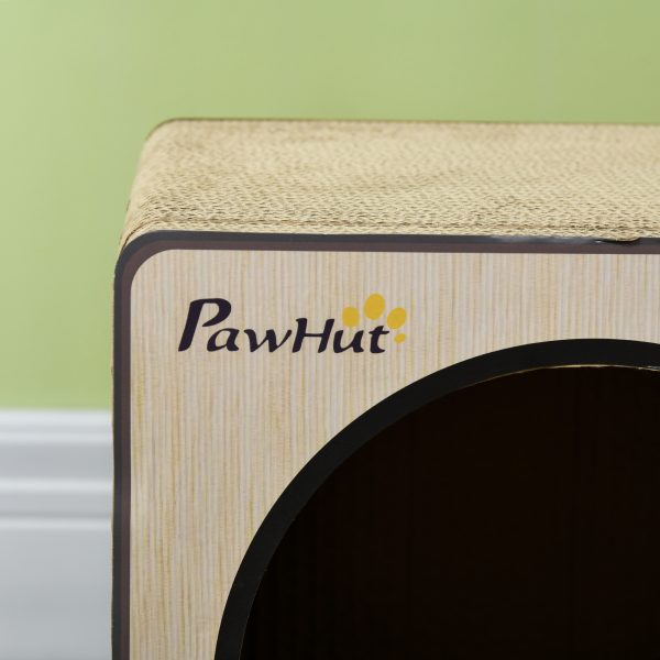 PawHut Radio Shape Cat Scratching Board with Catnip, Natural Wood Finish - Image 8