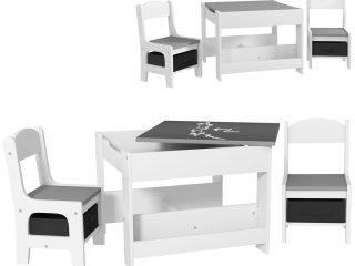 HOMCOM 3PCs Kids Table and Chair Set for Nursery, Playroom, Classroom, Grey