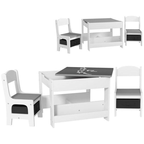HOMCOM 3PCs Kids Table and Chair Set for Nursery, Playroom, Classroom, Grey