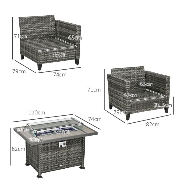 Outsunny 5 PCs Rattan Garden Furniture Set with Gas Fire Pit Table, Grey - Image 5