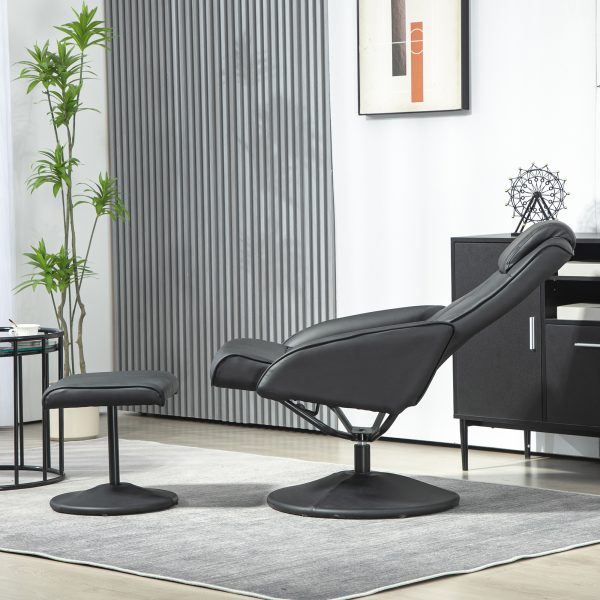 HOMCOM Swivel Armchair with Footstool and Adjustable Backrest Black - Image 7