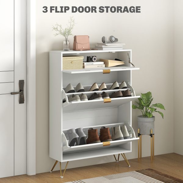 HOMCOM Slim Shoe Storage Cabinet with Flip Drawers for Entryway, Hallway, White - Image 3