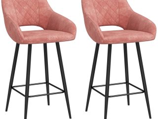 HOMCOM Bar Stools Set of 2, Velvet-Touch Fabric Counter Height Bar Chairs Pink