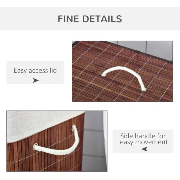 HOMCOM 2 Section Collapsible Laundry Hamper Lid Removable Lining, Brown - Image 2