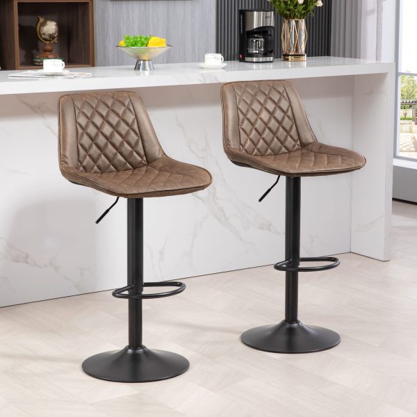 HOMCOM Bar Stools Set of 2, Adjustable Bar Chairs 360Â° Swivel for Kitchen Brown - Image 6