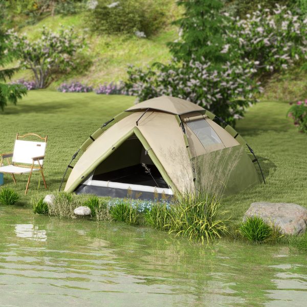 Outsunny 3-4 Man Camping Tent Portable with Bag, Quick Setup, Dark Green - Image 2