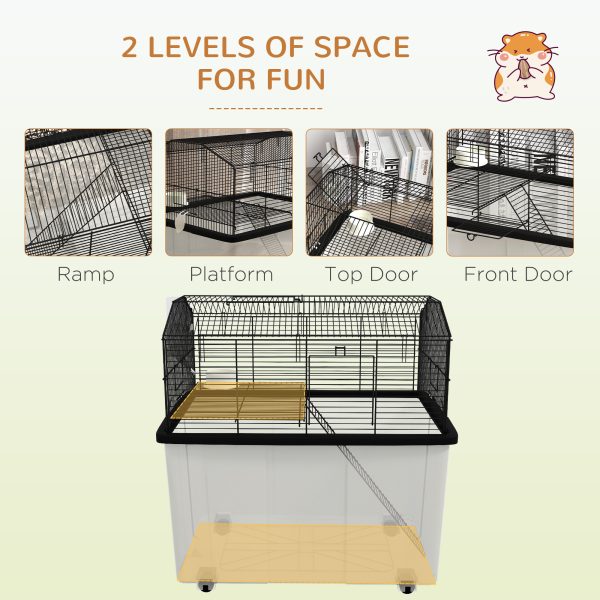 PawHut Hamster Cage, Two-Tier Gerbil Cage w/ Deep Bottom, Ramp, Food Dish - Image 7