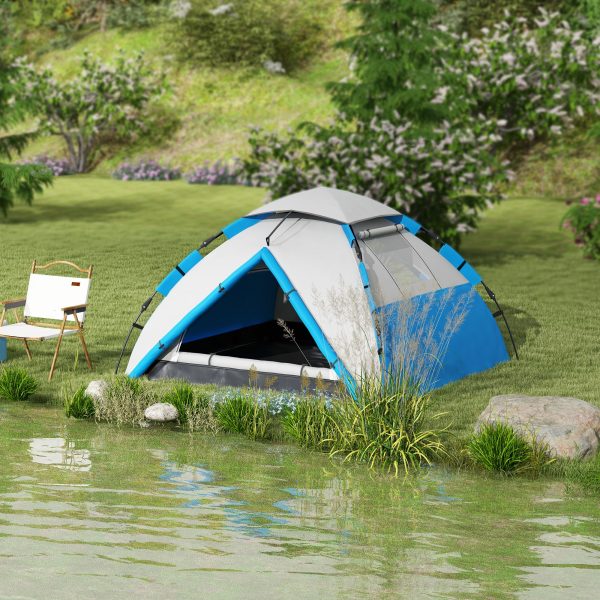 Outsunny 3-4 Man Camping Tent Portable with Bag, Quick Setup, Blue - Image 2
