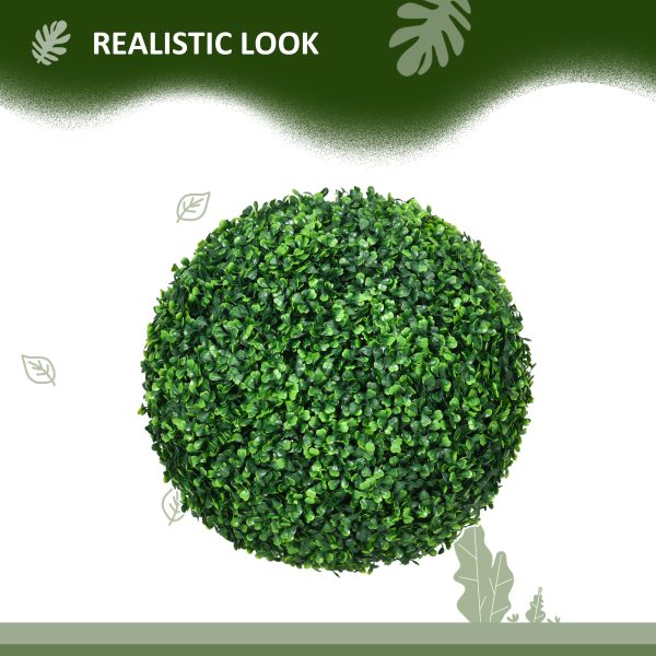 HOMCOM Set of 2 Artificial Topiary Balls Indoor Outdoor Faux Boxwood Balls - Image 4