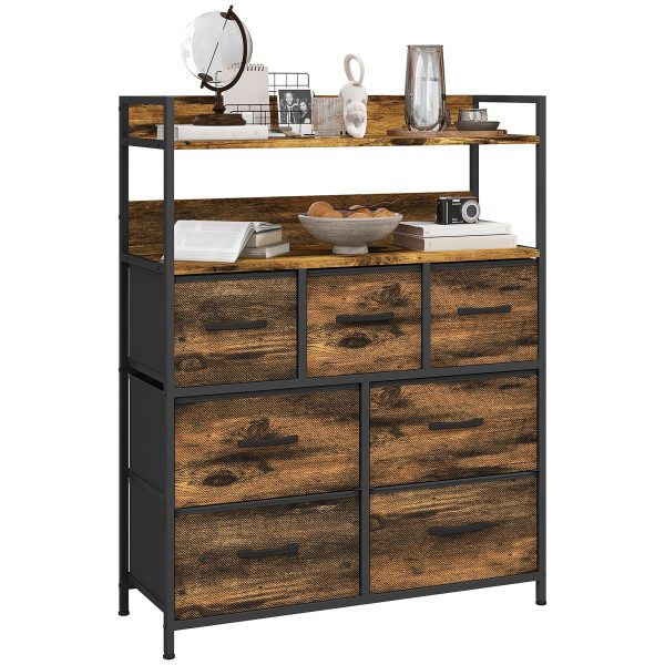 HOMCOM Bedroom Chest of Drawers 7 Drawer Dresser w/ Shelves, Rustic Brown - Image 5