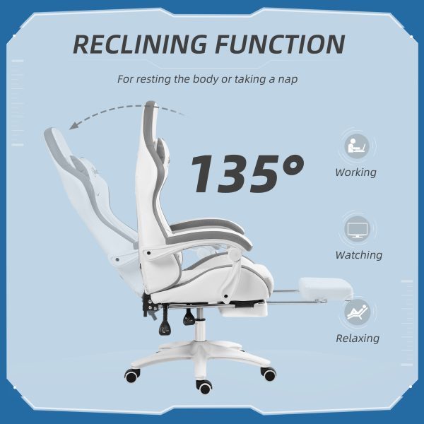 Vinsetto Racing Style Gaming Chair with Reclining Function Footrest, Grey - Image 5