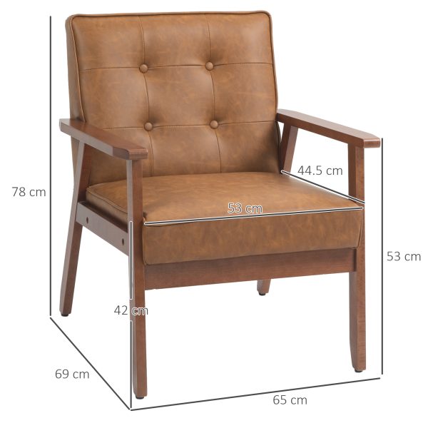 HOMCOM Accent Chair PU Leather Armchair with Armrests for Living Room Brown - Image 3