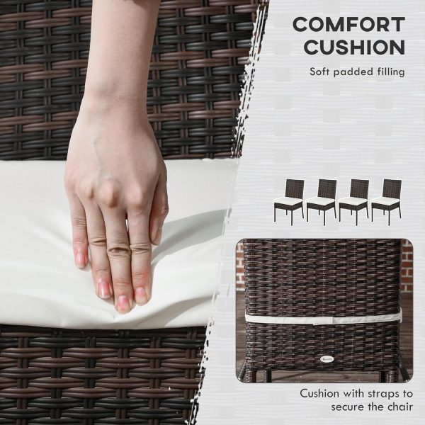 Outsunny 4 PCs Rattan Garden Chairs with Cushion, Wicker Dining Chairs, Brown - Image 6