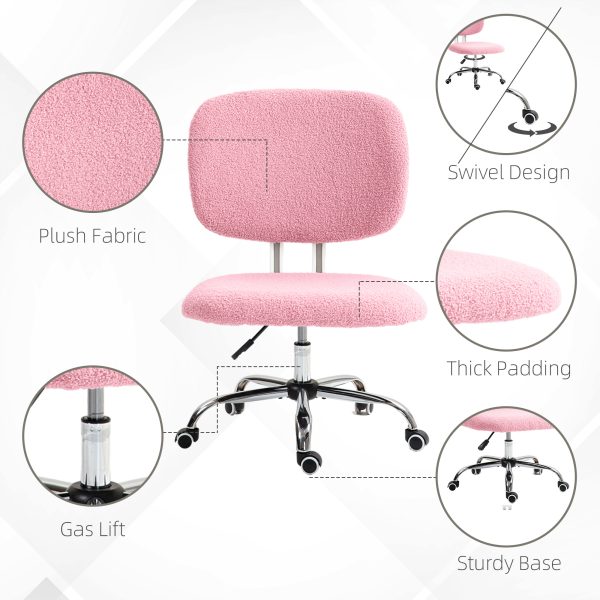 Vinsetto Fluffy Home Office Chair with Adjustable Height, Armless, Pink - Image 4