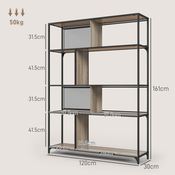 HOMCOM Industrial 5 Tier Book Shelf with Sliding Mesh Doors, for Living Room - Image 5
