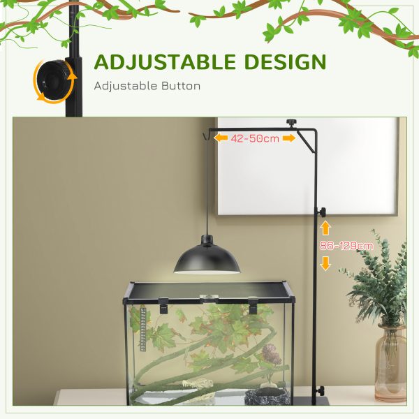 PawHut Reptile Lamp Stand, 86-129Hcm Adjustable Lamp Holder w/ Base, Hook
