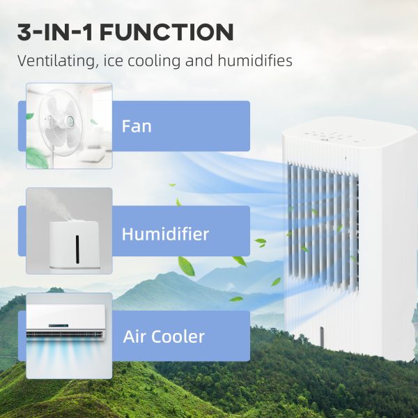 HOMCOM 3-In-1 Air Cooler for Home Office, with Oscillation, Ice Packs, Wheels - Image 6