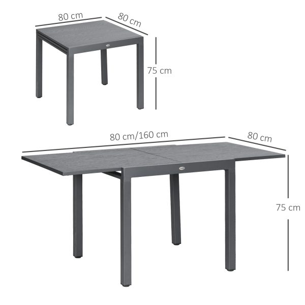 Outsunny Extendable Garden Table for 6 with Aluminium Frame for Patio, Balcony - Image 5