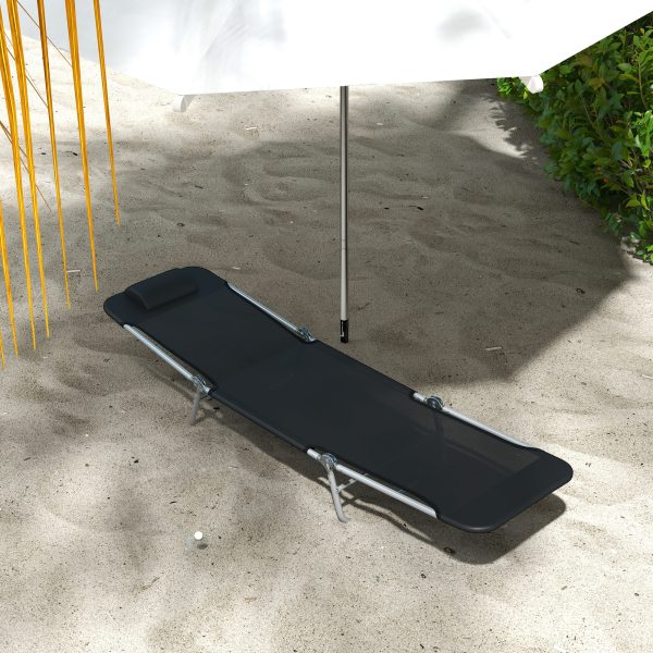 Outsunny 2 Pieces Sun Loungers Foldable Reclining Chair with Headrest Black - Image 7