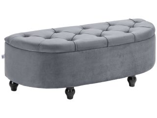 HOMCOM Semi-Circle Storage Ottoman Bench Tufted Upholstered Accent Footrest