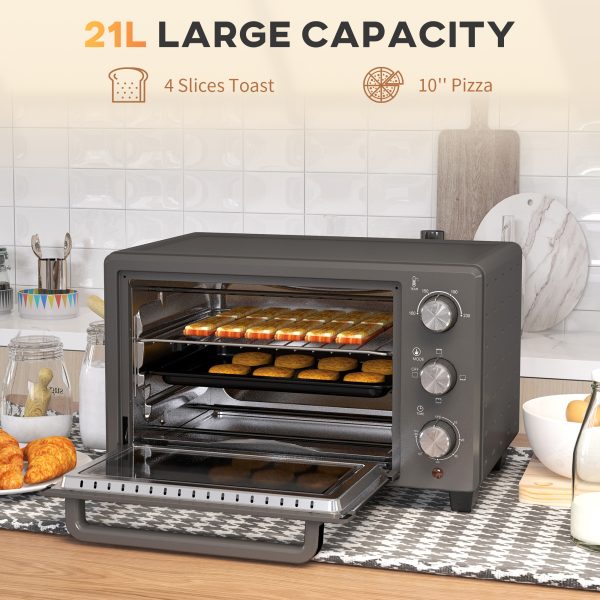HOMCOM Mini Oven 21L Electric Grill w/ Adjustable Temp Timer 1400W, Grey - Image 4