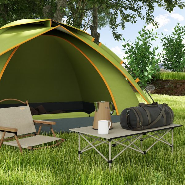 Outsunny Portable Camping Table with Roll Up Top, Khaki - Image 2