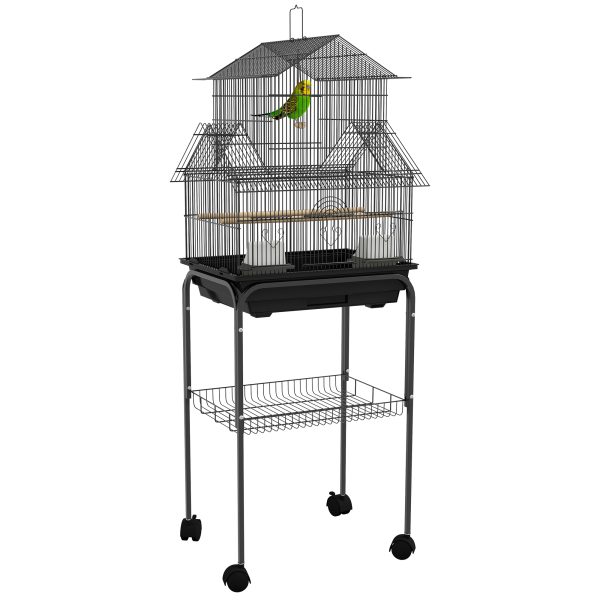 PawHut Metal Bird Cage Small with Perch Food Container Handle for Finch Canary