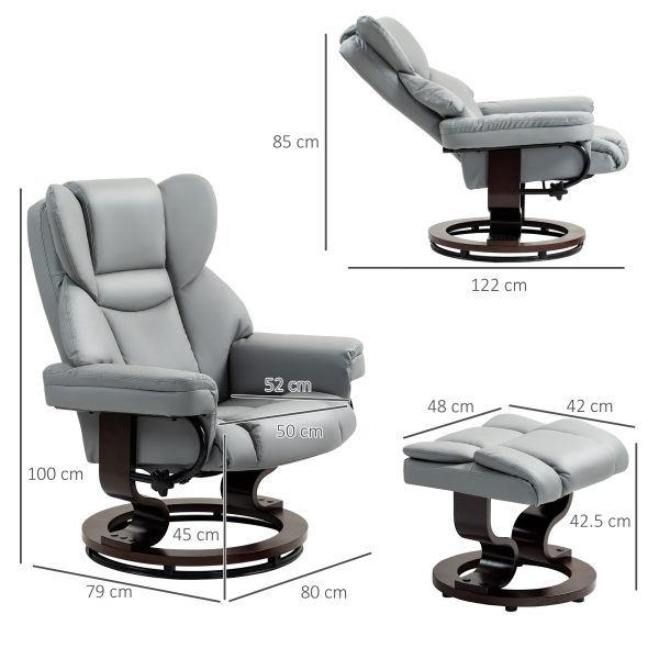 HOMCOM PU Leather Manual Reclining Armchair Footstool Padded Seat Light Grey - Image 5