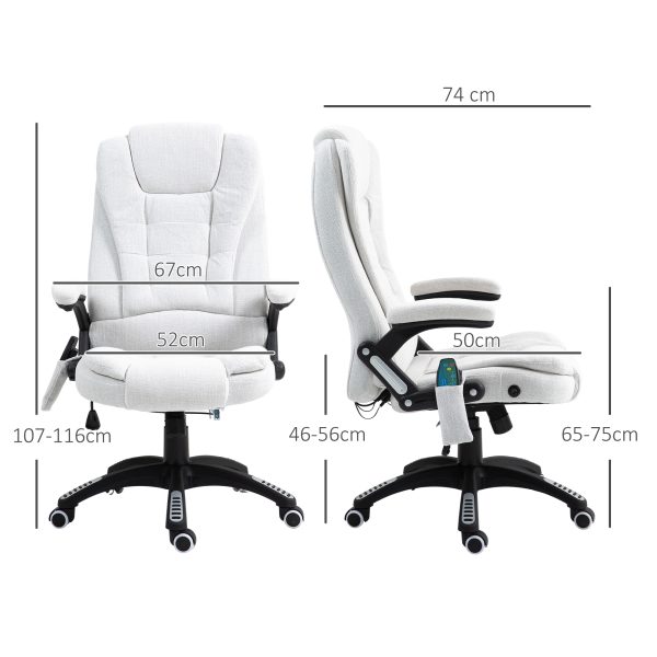 Vinsetto Office Chair w/ Heating Massage Points Relaxing Reclining Cream White - Image 5