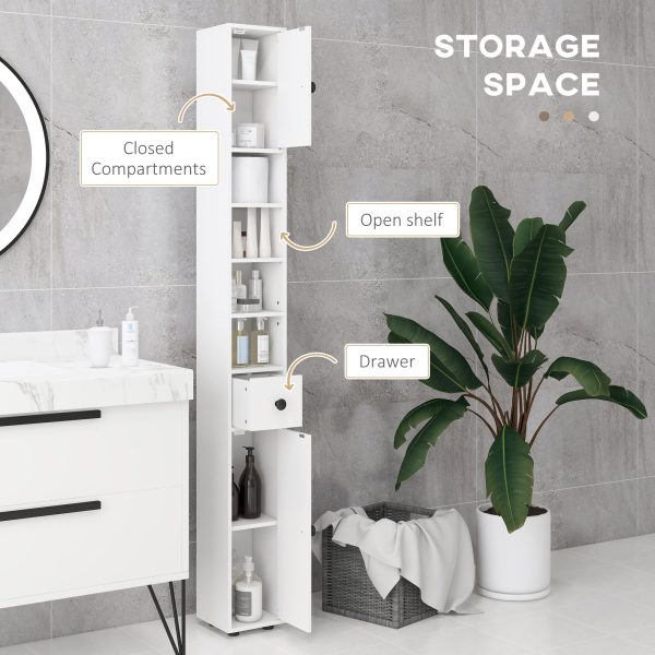 Kleankin Slim Bathroom Cabinet, Toilet Roll Storage w/ Open Shelves, White - Image 4