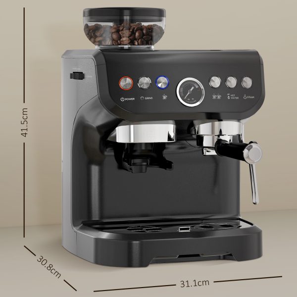 Espresso Coffee Machine w/ Integrated Bean Grinder & Steam Wand 15 Bar Pressure - Image 5