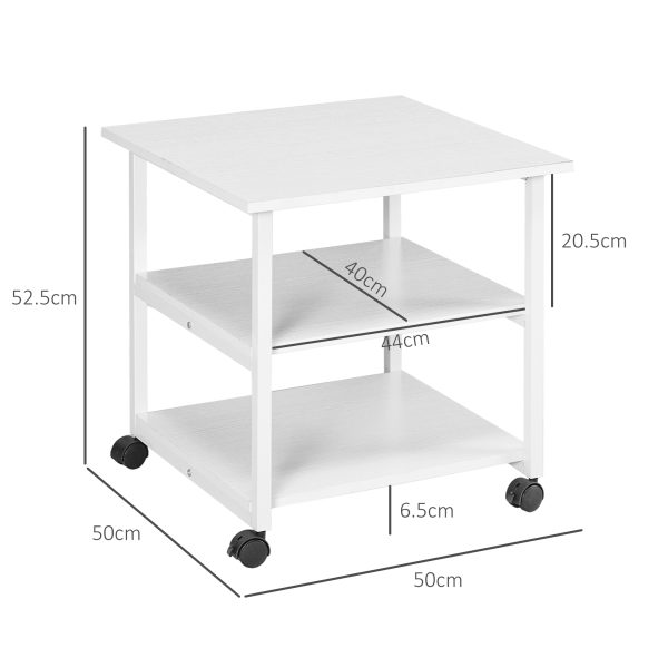 HOMCOM Mobile Printer Stand with Storage Printer Table for Home Office White - Image 3