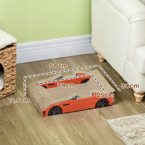 PawHut 2 in 1 Cat Scratching Board with Catnip, Car-shaped Cat Scratch Bed - Image 5