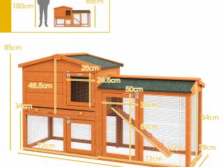PawHut Wooden Rabbit Hutch with Run, Ramp, Slide-out Tray, Orange