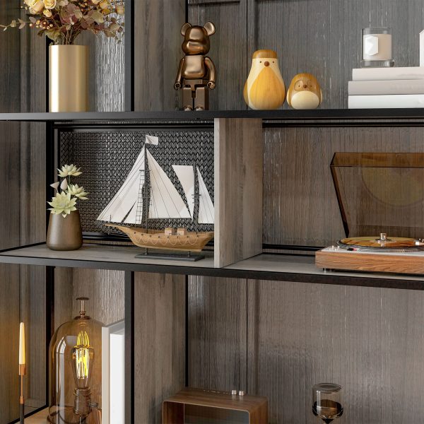 HOMCOM Industrial 5 Tier Book Shelf with Sliding Mesh Doors, for Living Room - Image 8