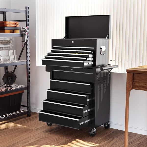 HOMCOM Rolling Tool Chest Lockable Roller Cabinet with with 14 Drawers Black - Image 8