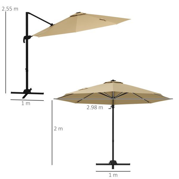 Outsunny 3(m) Solar LED Cantilever Parasol Adjustable Garden Umbrella Khaki - Image 5