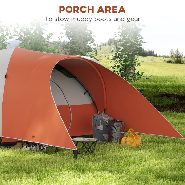 Outsunny 3000mm Waterproof Camping Tent w/ Porch & Sewn in Groundsheet, Orange - Image 3
