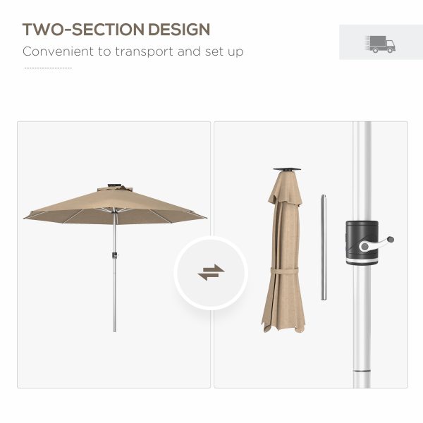 Outsunny Solar Patio Garden Parasol with Lights for Outdoor, Khaki - Image 4