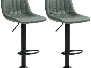 HOMCOM Set Of 2 Microfibre Retro Tub Bar Stools Metal Frame Footrest Seat Green