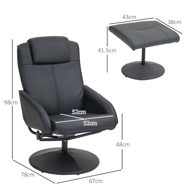 HOMCOM Swivel Armchair with Footstool and Adjustable Backrest Black - Image 5