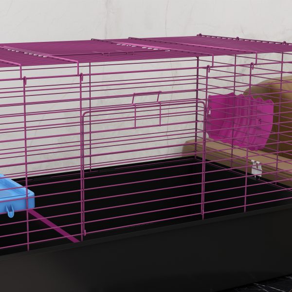 PawHut Small Animal Cage, Rabbit Guinea Pig Hutch, Pet Playhouse, Black - Image 8
