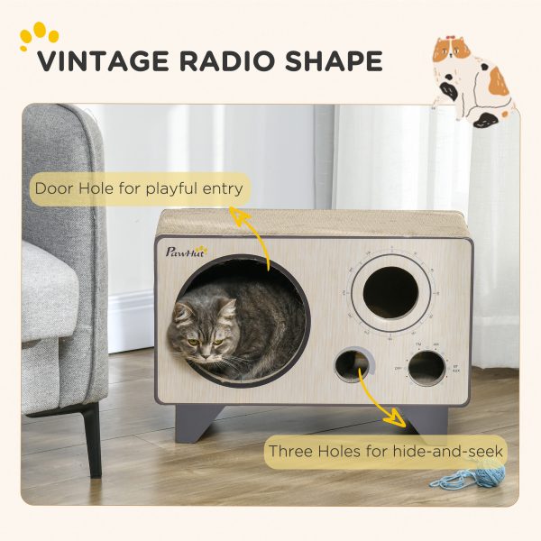 PawHut Radio Shape Cat Scratching Board with Catnip, Natural Wood Finish - Image 4