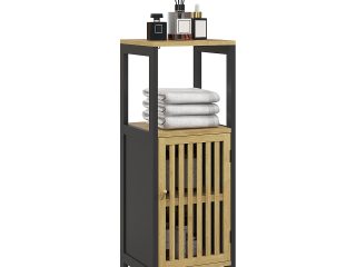 HOMCOM Bathroom Floor Cabinet Bamboo Bathroom Cupboard with Adjustable Shelf