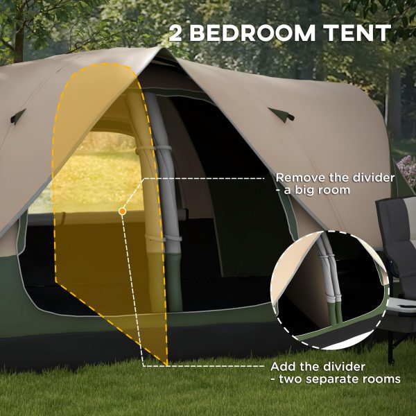 Outsunny 2 Room Camping Tent with Waterproof Rainfly & Screen Panels Dark Green - Image 4