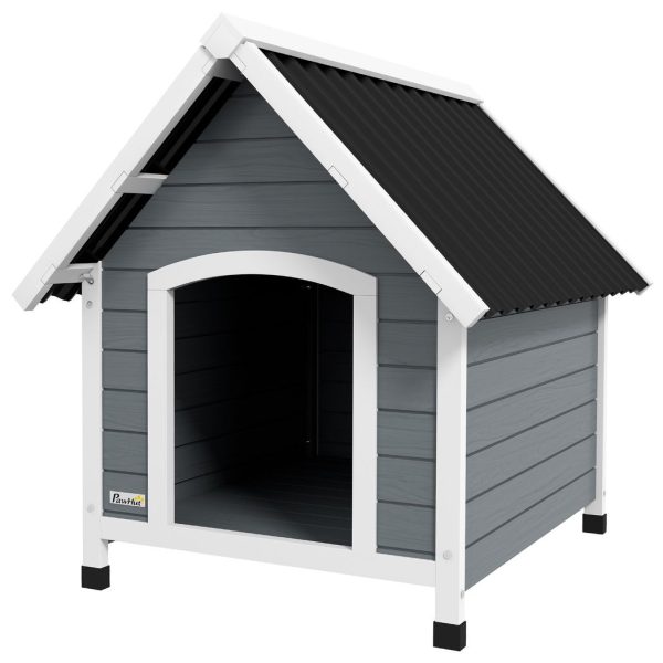 PawHut Dog Kennel Outdoor Dog House w/ Removable Floor, for Medium Dogs - Grey