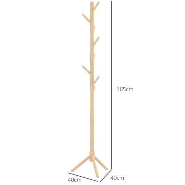 HOMCOM Coat Rack Bamboo Coat Stand with 8 Hooks for Handbags, Natural - Image 3