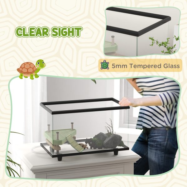 PawHut Turtle Tank 28L Glass Turtle Aquarium w/ Easy-Drain 45 x 25 x 29cm - Image 3