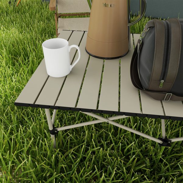 Outsunny Portable Camping Table with Roll Up Top, Khaki - Image 7