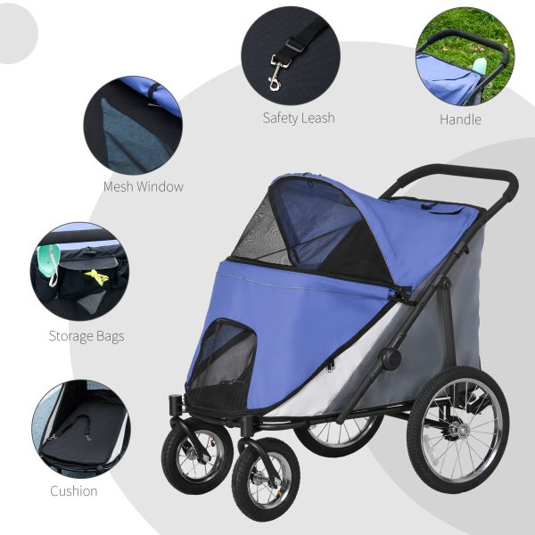 PawHut Foldable Pet Stroller with Cushion, for M, L Dogs - Blue - Image 6